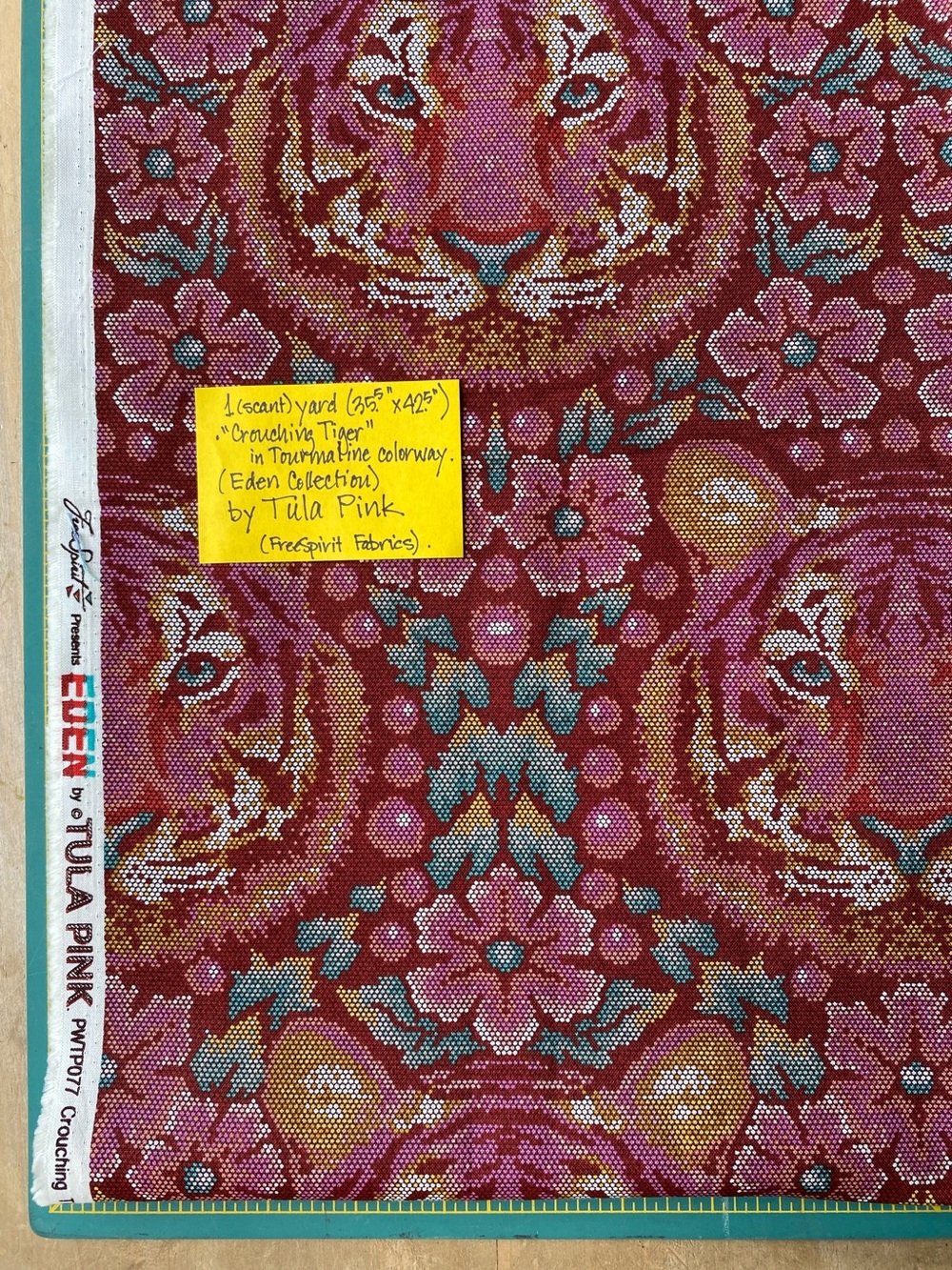 OOP Tula Pink - 1 yd “Crouching Tiger” Tourmaline Colorway. Retired; Rare.